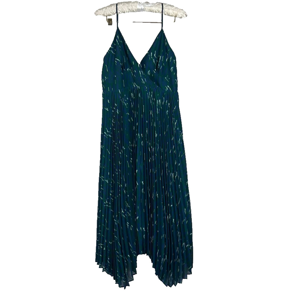 Uniqlo :C Dress Womens Size S Pleated Green Camisole Printed Sleeveless Midi NWT